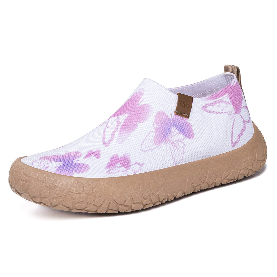 Women's breathable knit slippers with watercolor butterfly print and grippy outdoor sole Mune Fashion