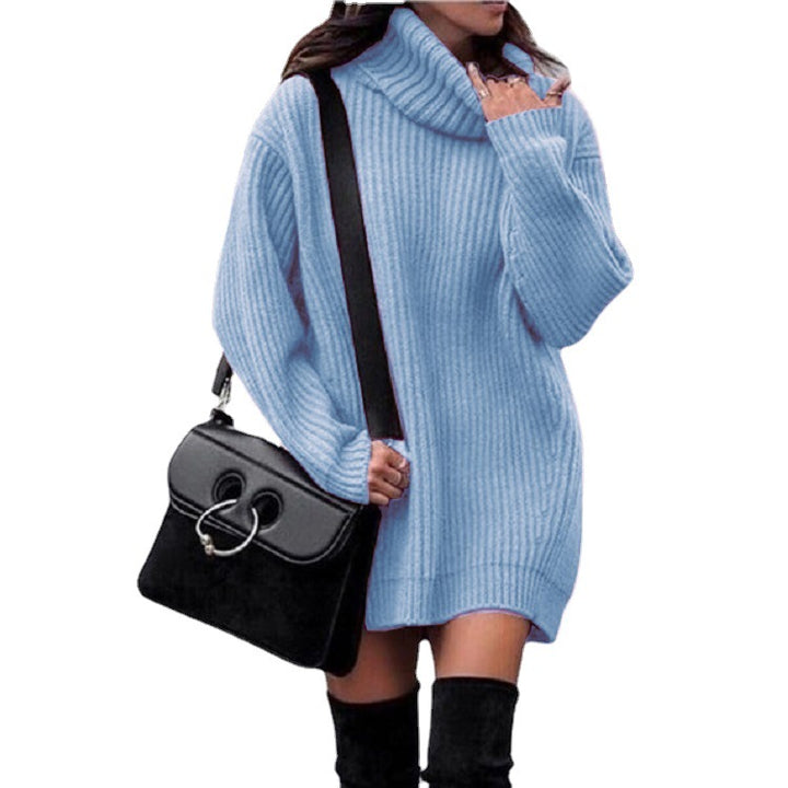 Women Oversized Long Sweater with Roll Neck, Ribbed Fine Knit and Figure-Flattering Tunic Length Mune Fashion