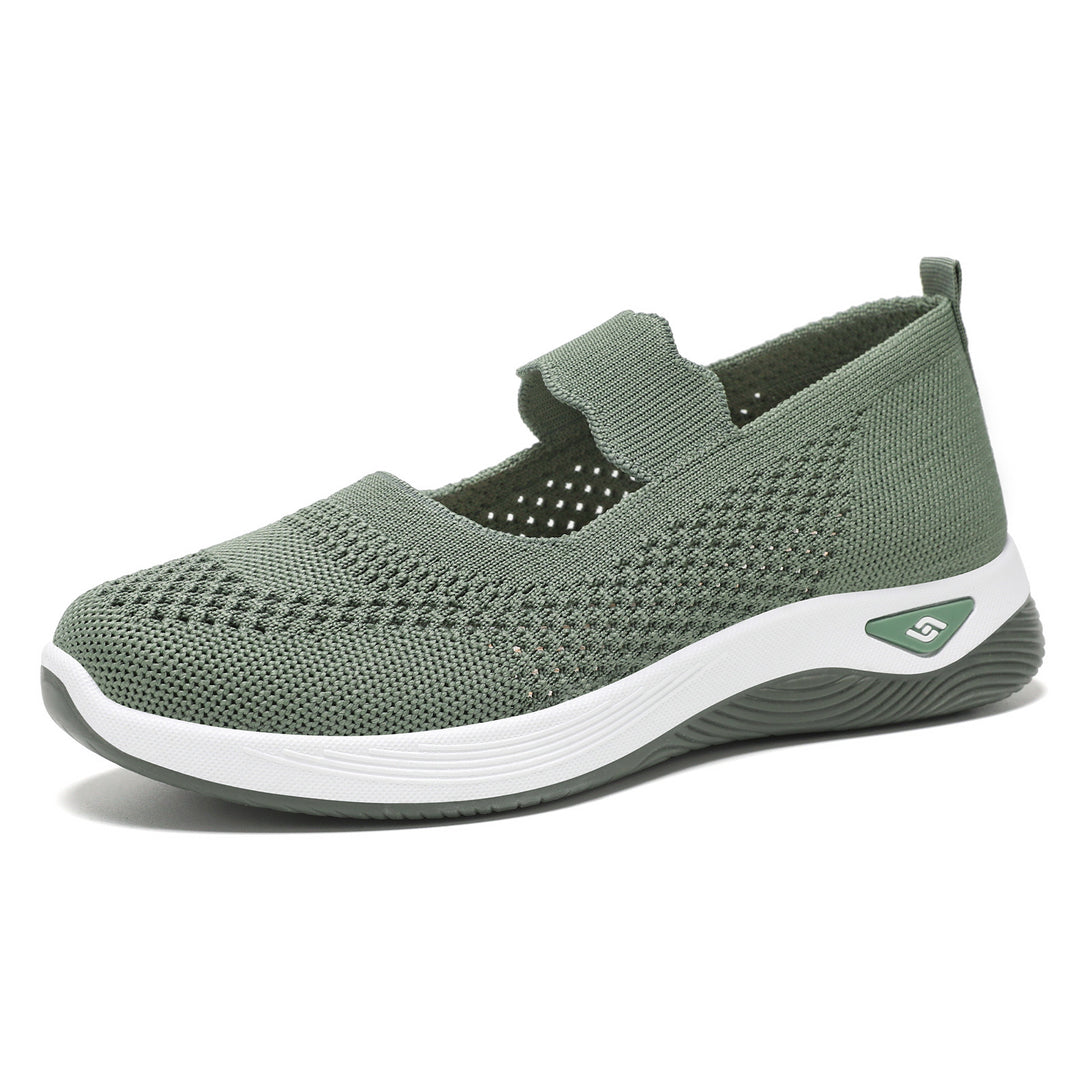 Ladies nan lightweight knitted comfort ballerina with velcro strap, breathable upper material and cushioned EVA sole Mune Fashion