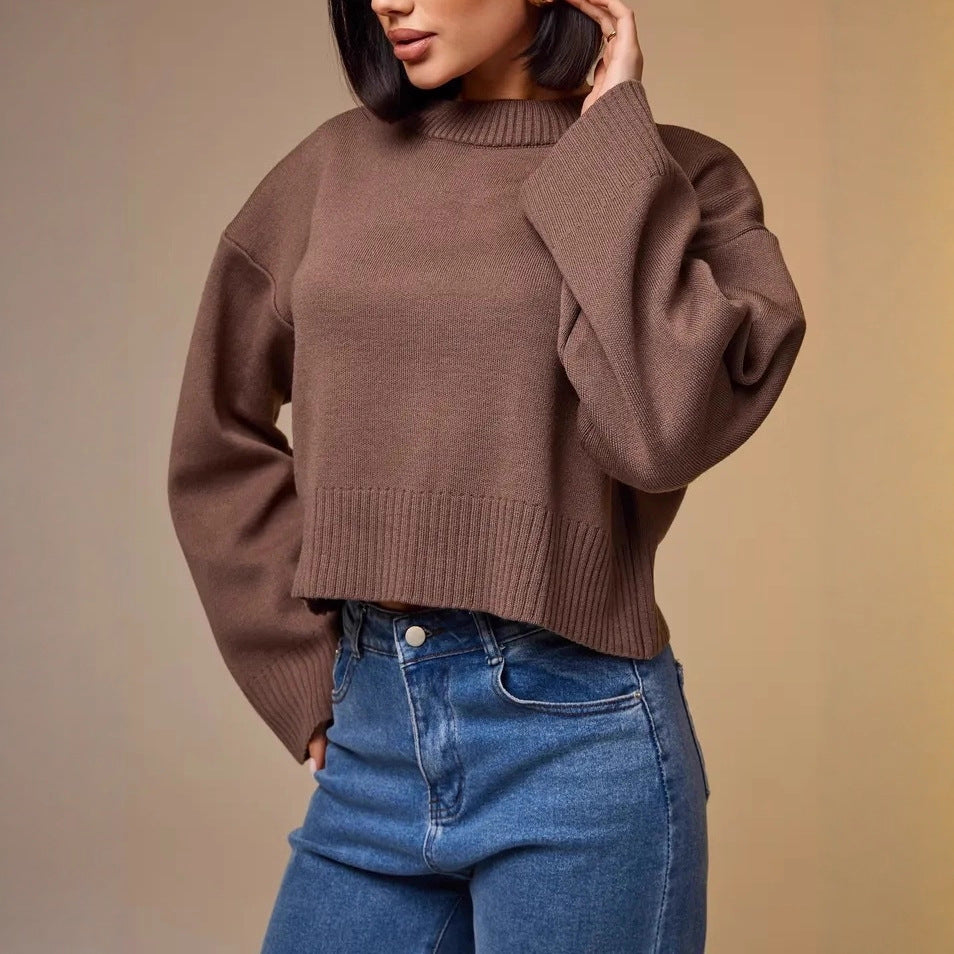 Women's Fashionable Cropped Sweater with Loose Fit