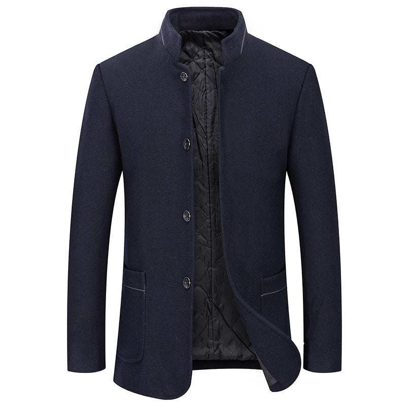 Men's short coat made of wool blend with stand-up collar and quilted thermal lining Mune Fashion