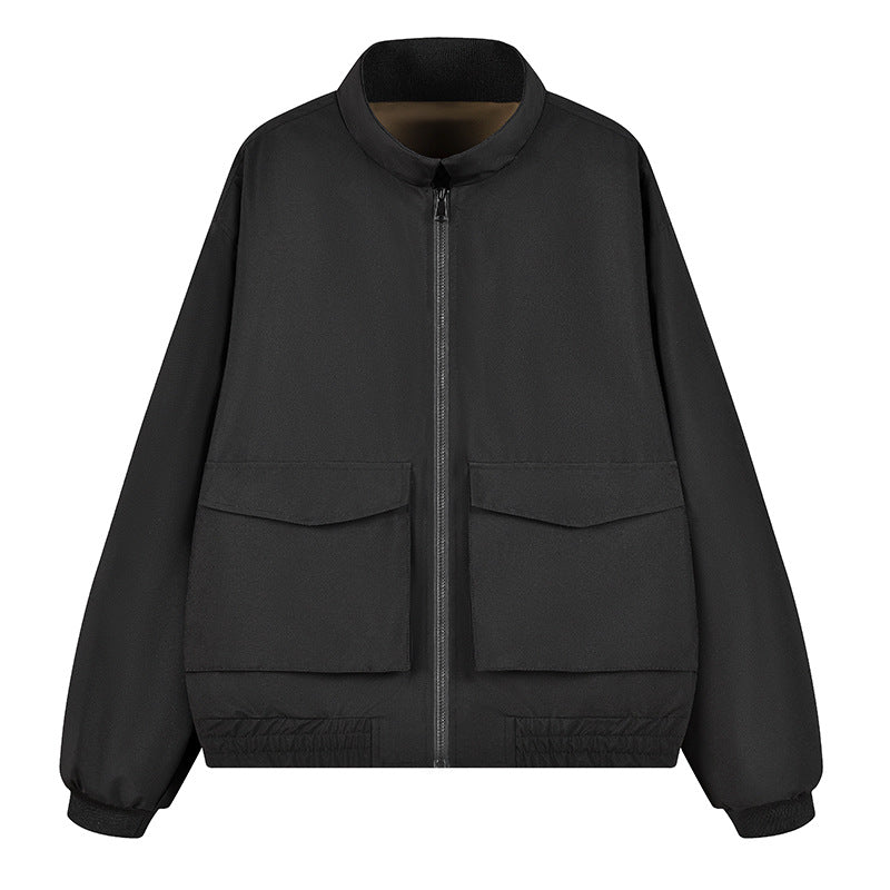 Men's Boxy Utility Bomber Jacket with Large Flap Pockets, Stand Collar & Zipper Mune Fashion