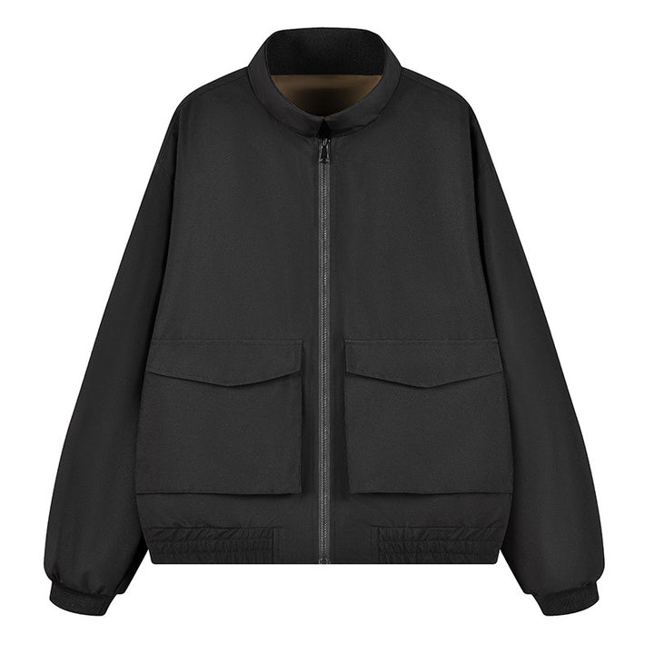 Men's Boxy Utility Bomber Jacket with Large Flap Pockets, Stand Collar & Zipper Mune Fashion