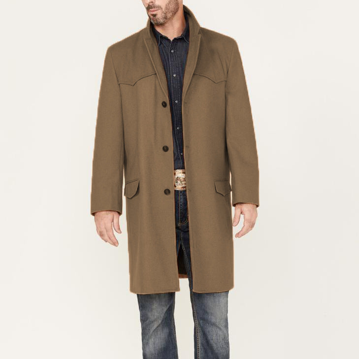 Men's coat made of wool blend in Western style with stand-up collar and flap pockets Mune Fashion