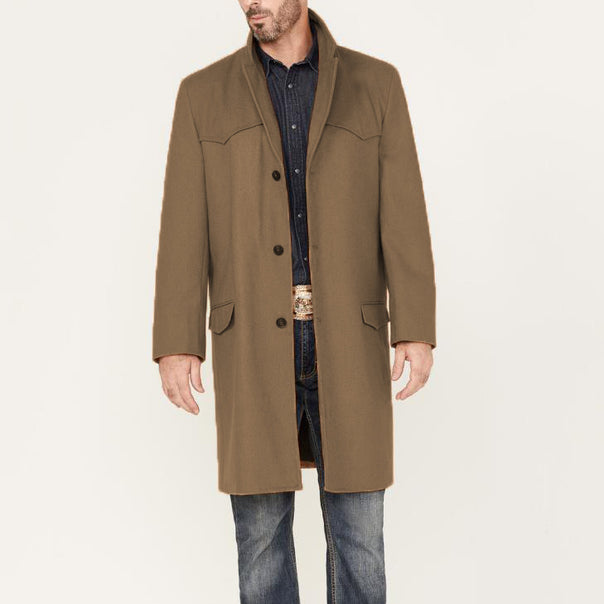 Men's coat made of wool blend in Western style with stand-up collar and flap pockets Mune Fashion
