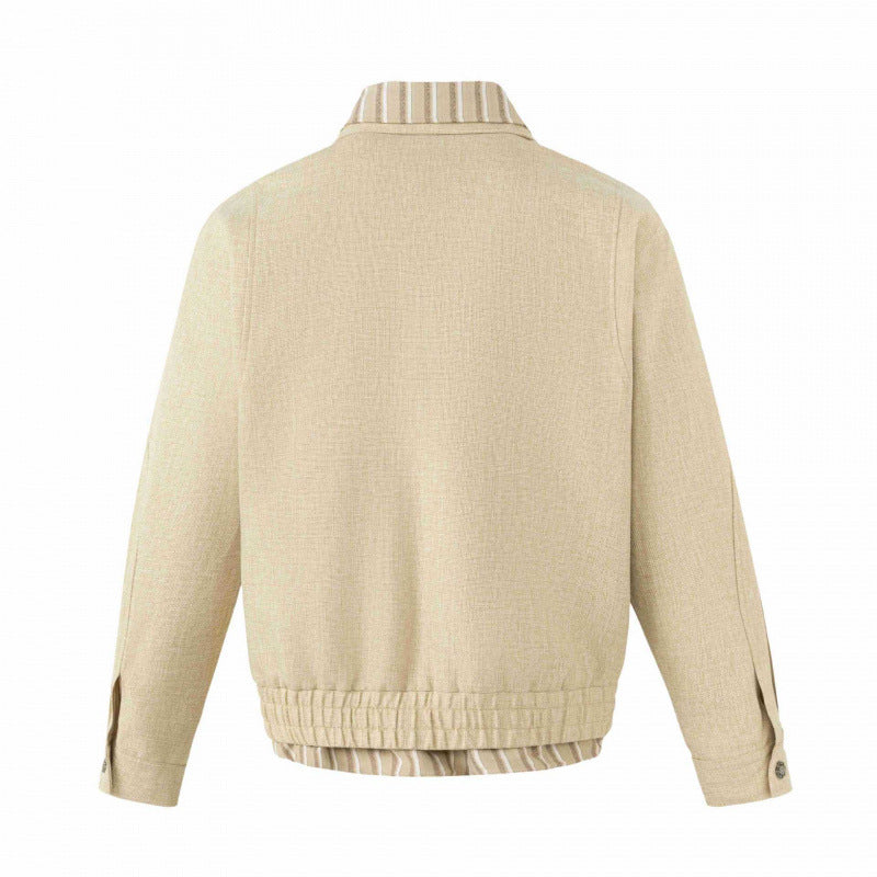 Unisex Lightweight Boxy Transitional Jacket made of Linen Blend with Notched Collar and Inside Striped Trim Mune Fashion