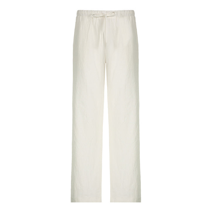 Ladies Lightweight Linen Trousers with Wide Leg, Elastic Waistband and Drawstring Mune Fashion