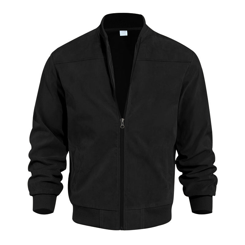 Men's faux suede bomber jacket with stand-up collar, ribbed cuffs, and side pockets Mune Fashion
