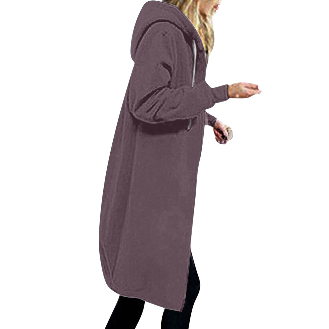 Women's longer oversized hoodie coat with rounded hem and zip pockets Mune Fashion