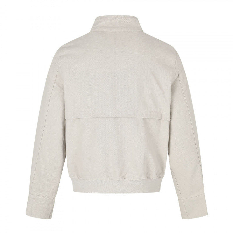 Women's short-cut bomber jacket with high stand-up collar, decorative strap and flap pockets Mune Fashion