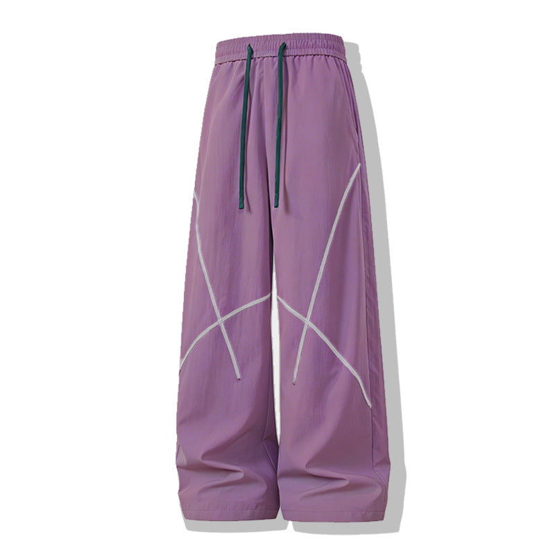 Men's Loose Functional Nylon Pants with Drawstring Waist, Reflective Seam Details & Casual Baggy Silhouette Mune Fashion
