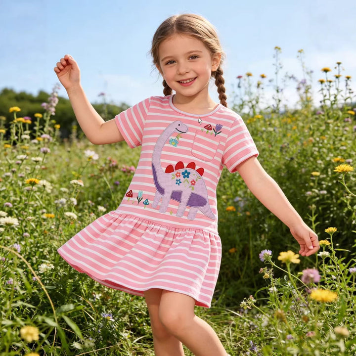 Girls' casual dress with playful dinosaur motif and frill hem Mune Fashion