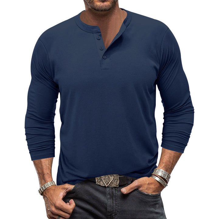 Men's long-sleeved Henley shirt made of elastic cotton blend with button placket and tailored fit Mune Fashion