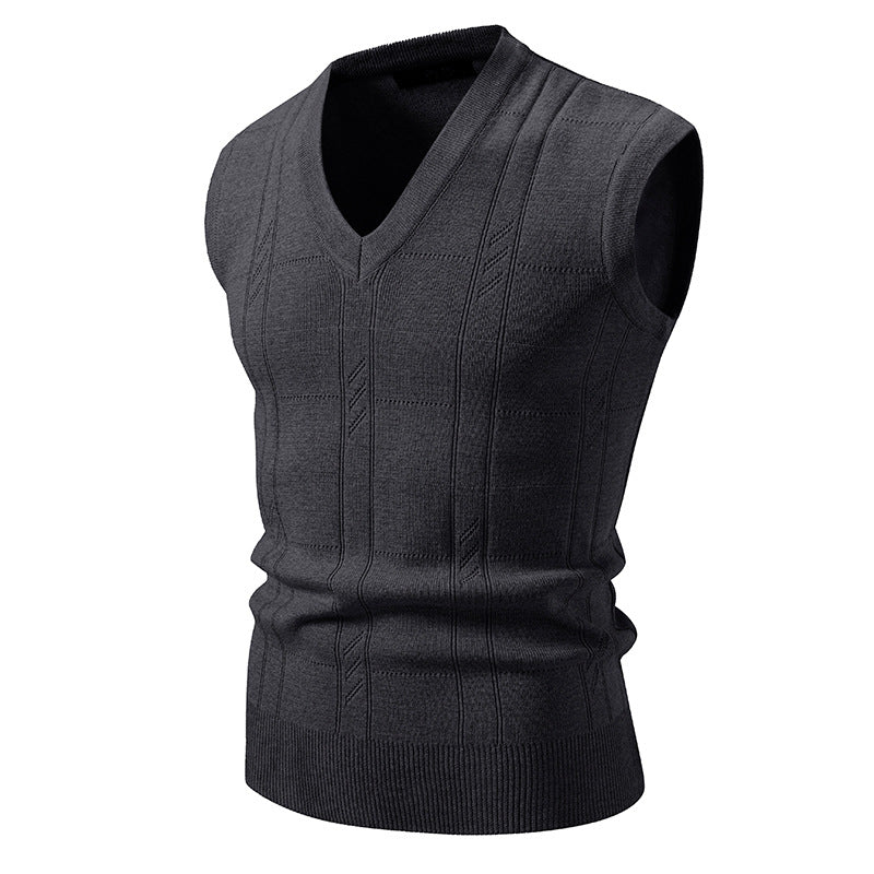 Men's sleeveless knitted vest with V-neck, fine textured knit and elastic waistband Mune Fashion