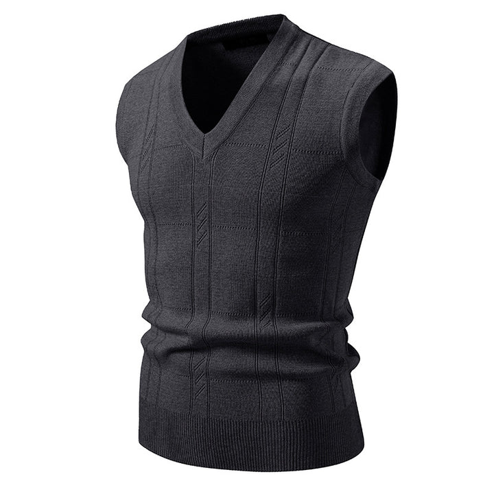 Men's sleeveless knitted vest with V-neck, fine textured knit and elastic waistband Mune Fashion