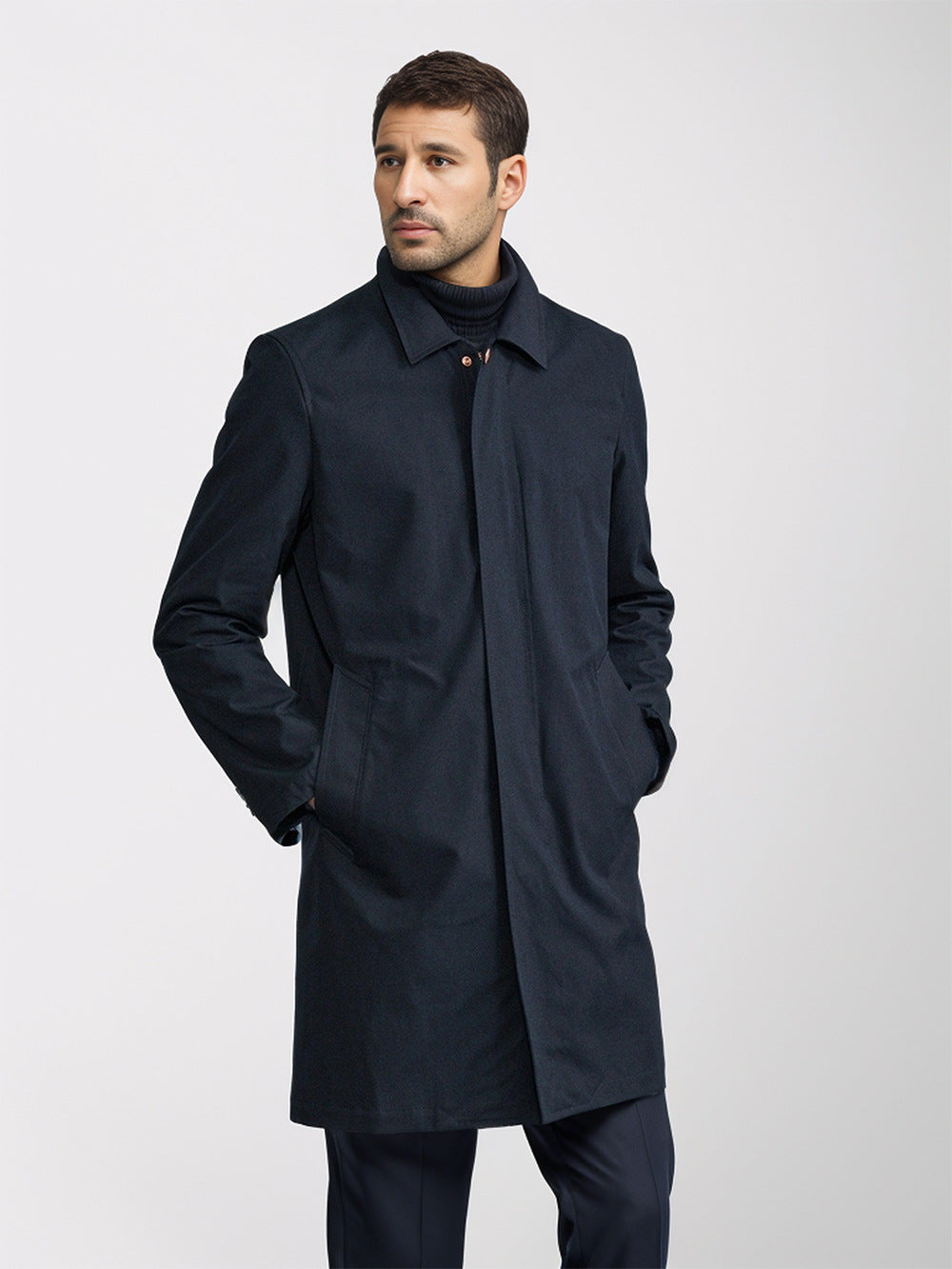 Men's Mid-Length Single-Breasted Coat with Concealed Button Placket and Tailored Silhouette Mune Fashion