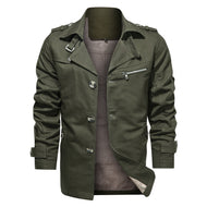 Men's Short Trench Coat in Utility Field Style with Stand-Up Collar and Zip Breast Pocket Mune Fashion