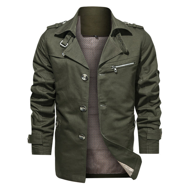 Men's Short Trench Coat in Utility Field Style with Stand-Up Collar and Zip Breast Pocket Mune Fashion
