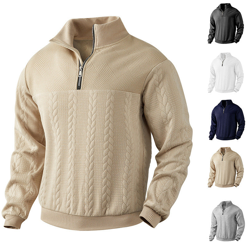 Men's knitted pullover with short zipper and cable pattern Mune Fashion