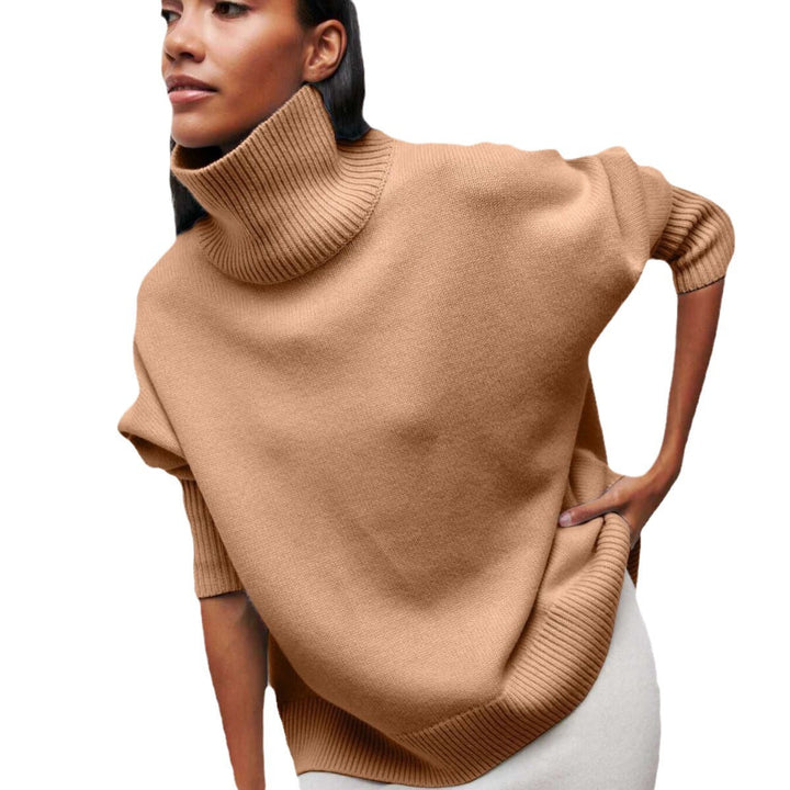 Women's Cozy Turtleneck Sweater with Oversized Cut and Textured Material Mune