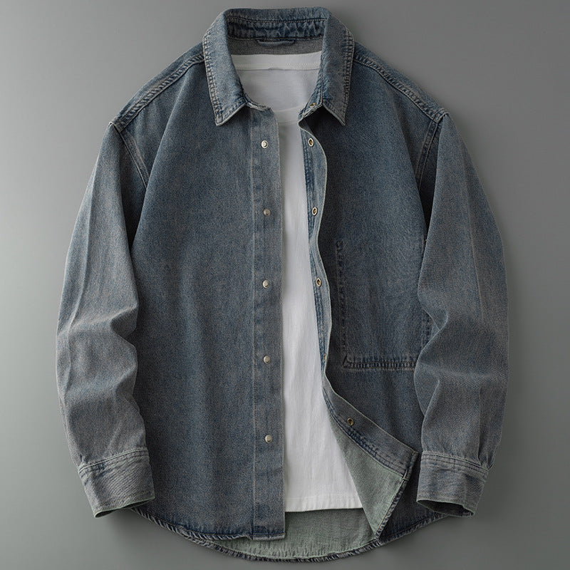Men's overshirt jacket made of washed denim with snap button placket and relaxed fit Mune Fashion