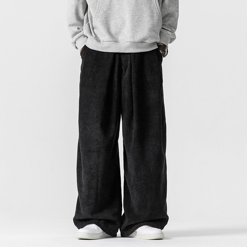 Men's Wide Cord Pants with Pleats and Relaxed Silhouette Mune Fashion