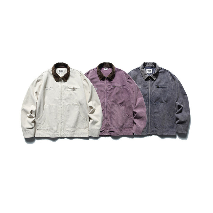 Men's Boxy Worker Jacket made of washed canvas with cord collar and zipper Mune Fashion
