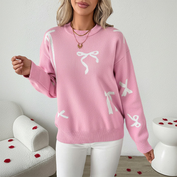 Women Playful Sweater with Bow Patterns Mune Fashion