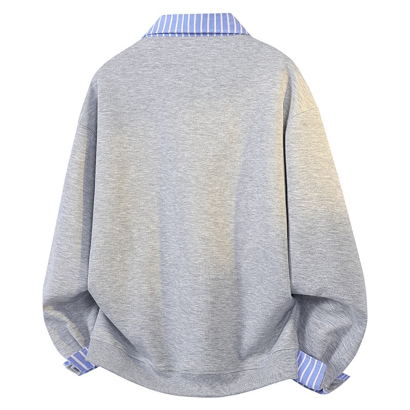 Women's Oversized Sweatshirt with Shirt Collar & Half Zip in Layered Look Mune Fashion