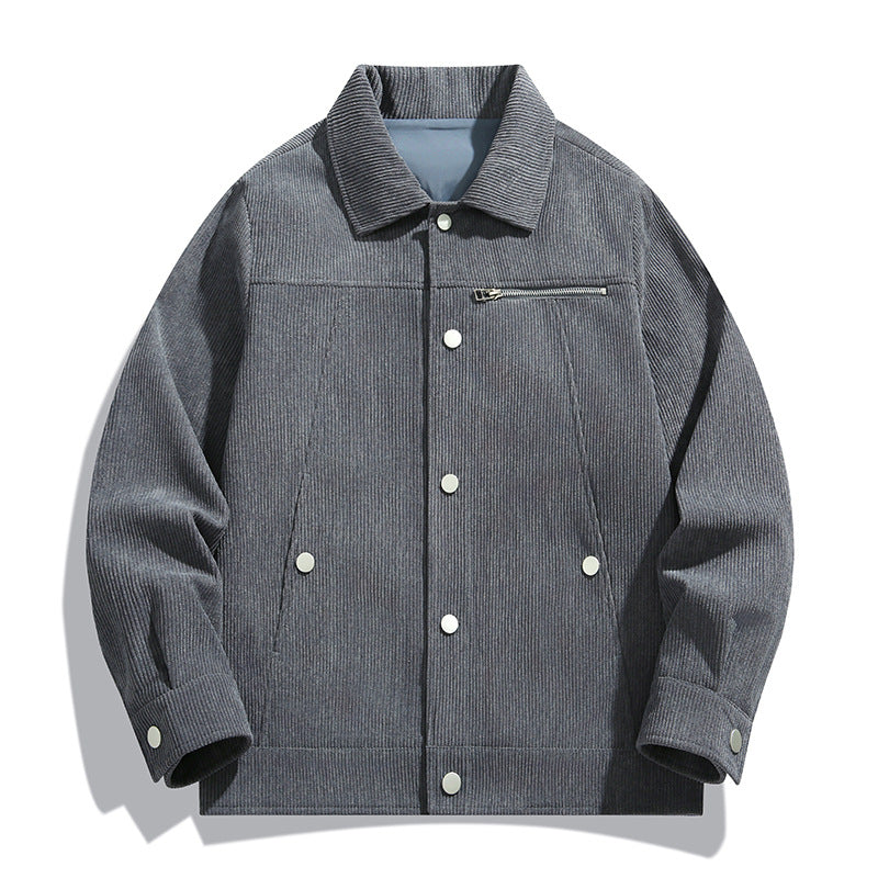Men's cord trucker jacket with zippered chest pocket and snap front Mune Fashion