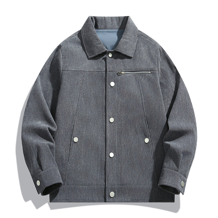 Men's cord trucker jacket with zippered chest pocket and snap front Mune Fashion
