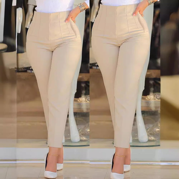 Women High-Waisted Slim-Fit Pleated Trousers with Straight Leg Mune Fashion
