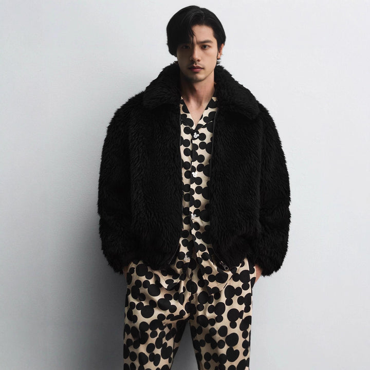 Men's short jacket made of faux fur with zipper and boxy cut Mune Fashion