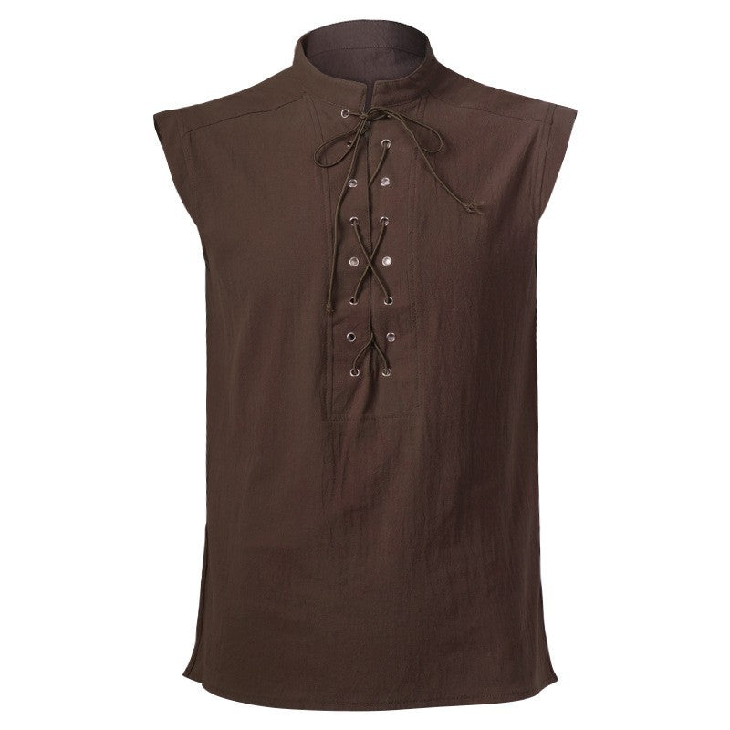 Unisex sleeveless lacing vest in historic LARP design with hidden zipper and metal eyelets Mune Fashion
