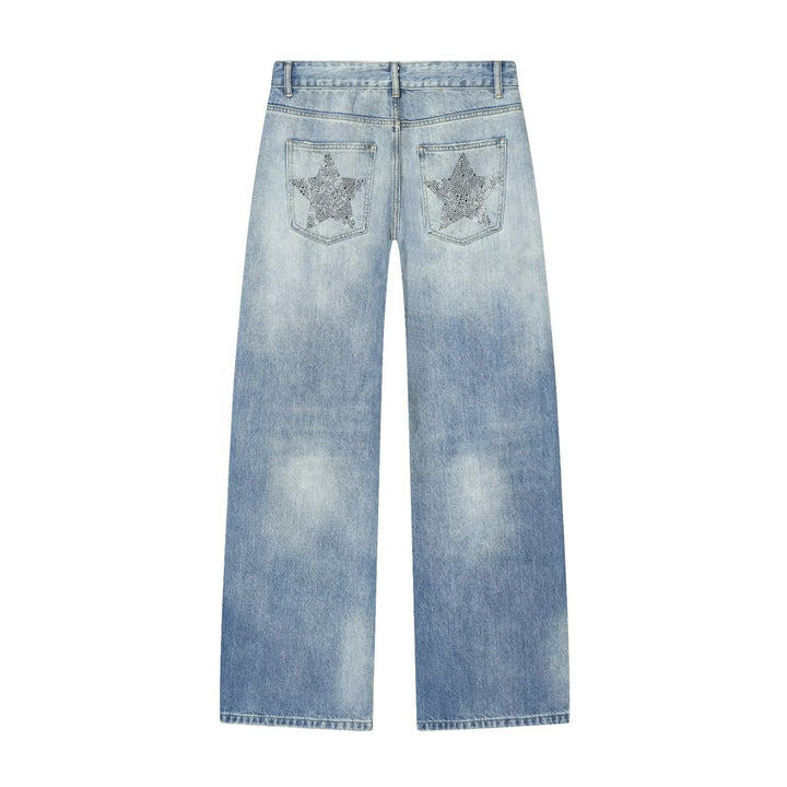 Ladies high-waisted jeans with star appliqués and five-pocket cut Mune Fashion