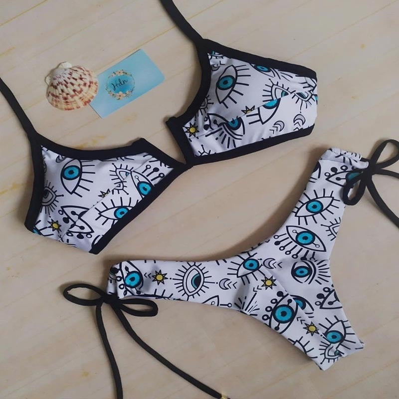 Women's triangle bikini set with unique eye pattern Mune Fashion