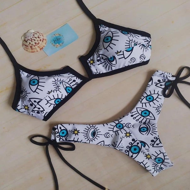 Women's triangle bikini set with unique eye pattern Mune Fashion