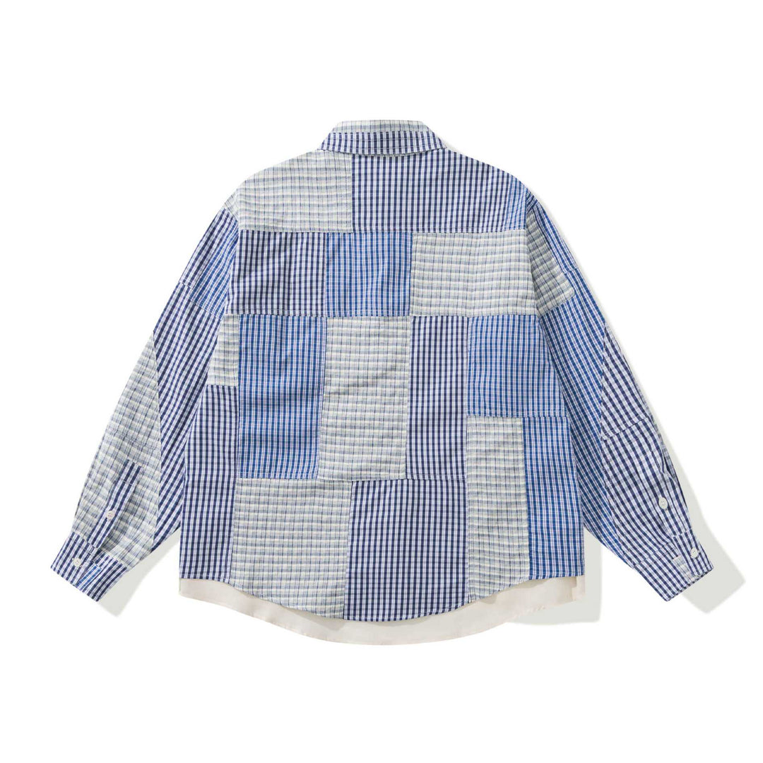 Unisex Patchwork-checked Overshirt with extended hem Mune Fashion