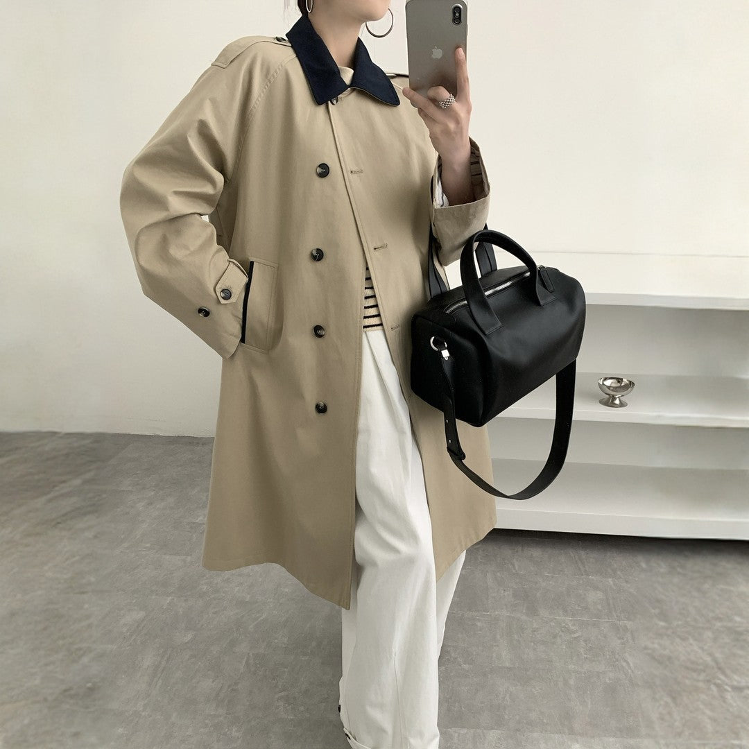 Women's Longer Water-Repellent Trench Coat with Back Cape and Stand Collar Mune Fashion