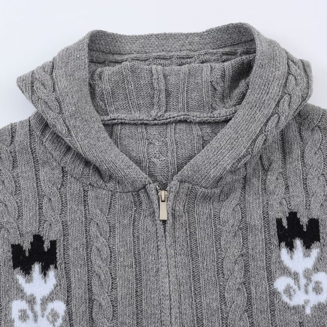 Women's Two-Piece Knit Set with Zipper Hoodie and Short Cable Knit Skirt Mune Fashion