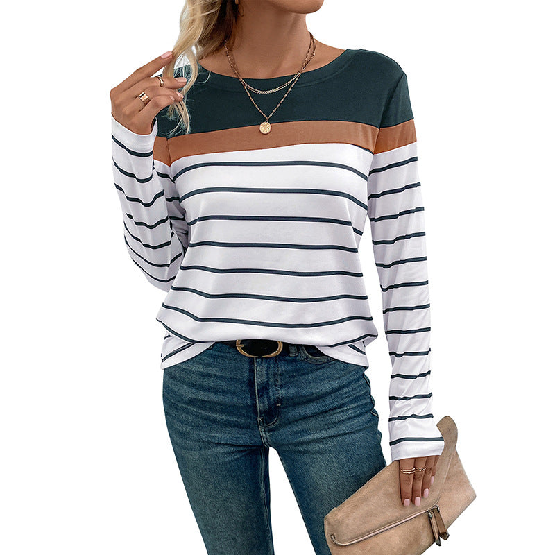 Women's long sleeve shirt with striped pattern, contrasting yoke and casual silhouette Mune Fashion