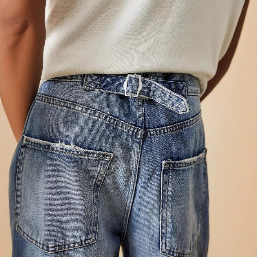 Women's wide low-slung baggy jeans with knee panels and relaxed fit Mune Fashion