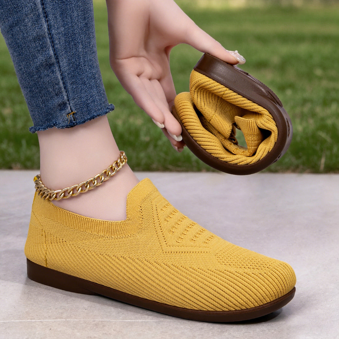 Women's knitted comfort slip-on half shoe with sock-like shaft, padded memory insole and flexible lightweight sole Mune Fashion