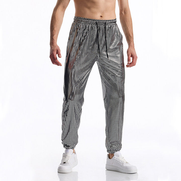 Men's Glamorous Jogging Pants with Metallic Check, Elastic Waistband and Slim Silhouette Mune Fashion