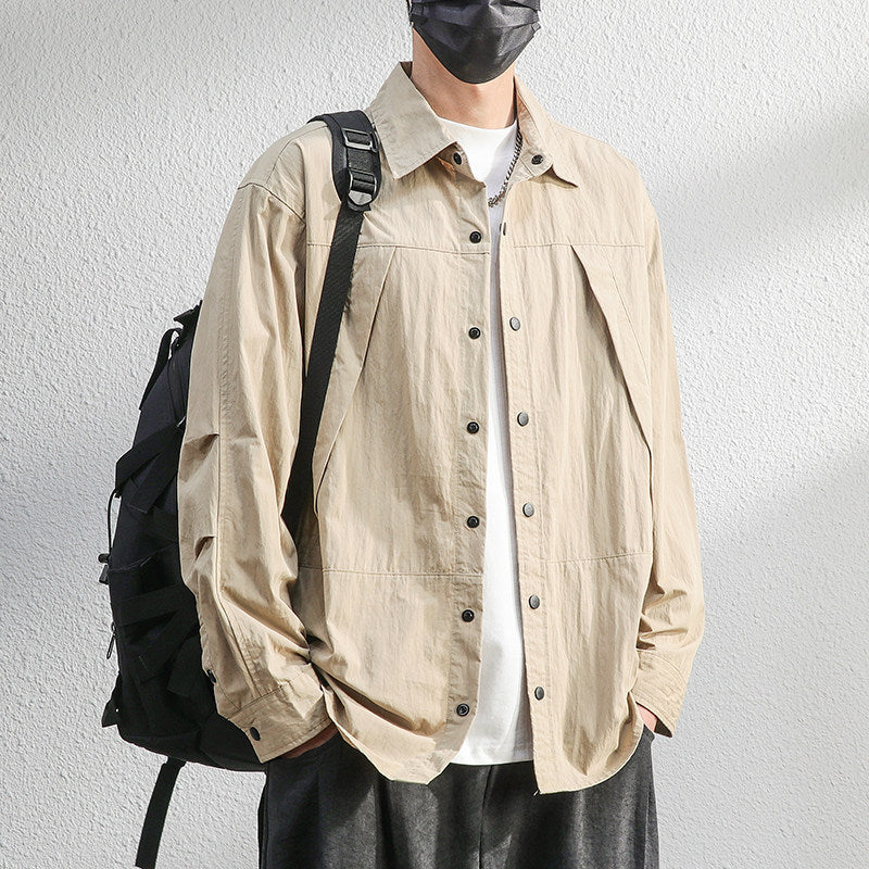 Men's Lightweight Overshirt Shirt Jacket in Relaxed Fit with Press Stud Placket and Pleat Detail Mune Fashion