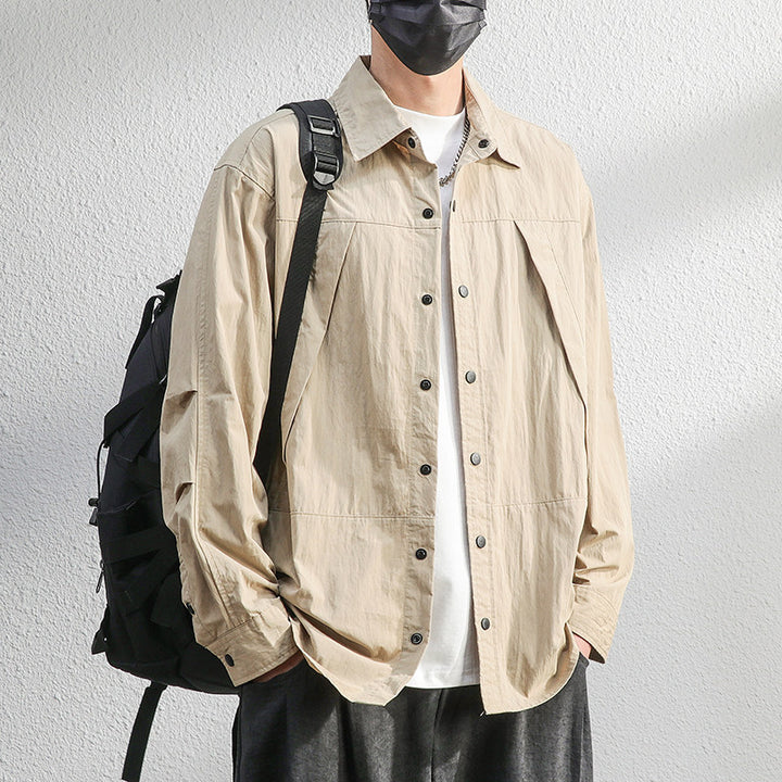 Men's Lightweight Overshirt Shirt Jacket in Relaxed Fit with Press Stud Placket and Pleat Detail Mune Fashion