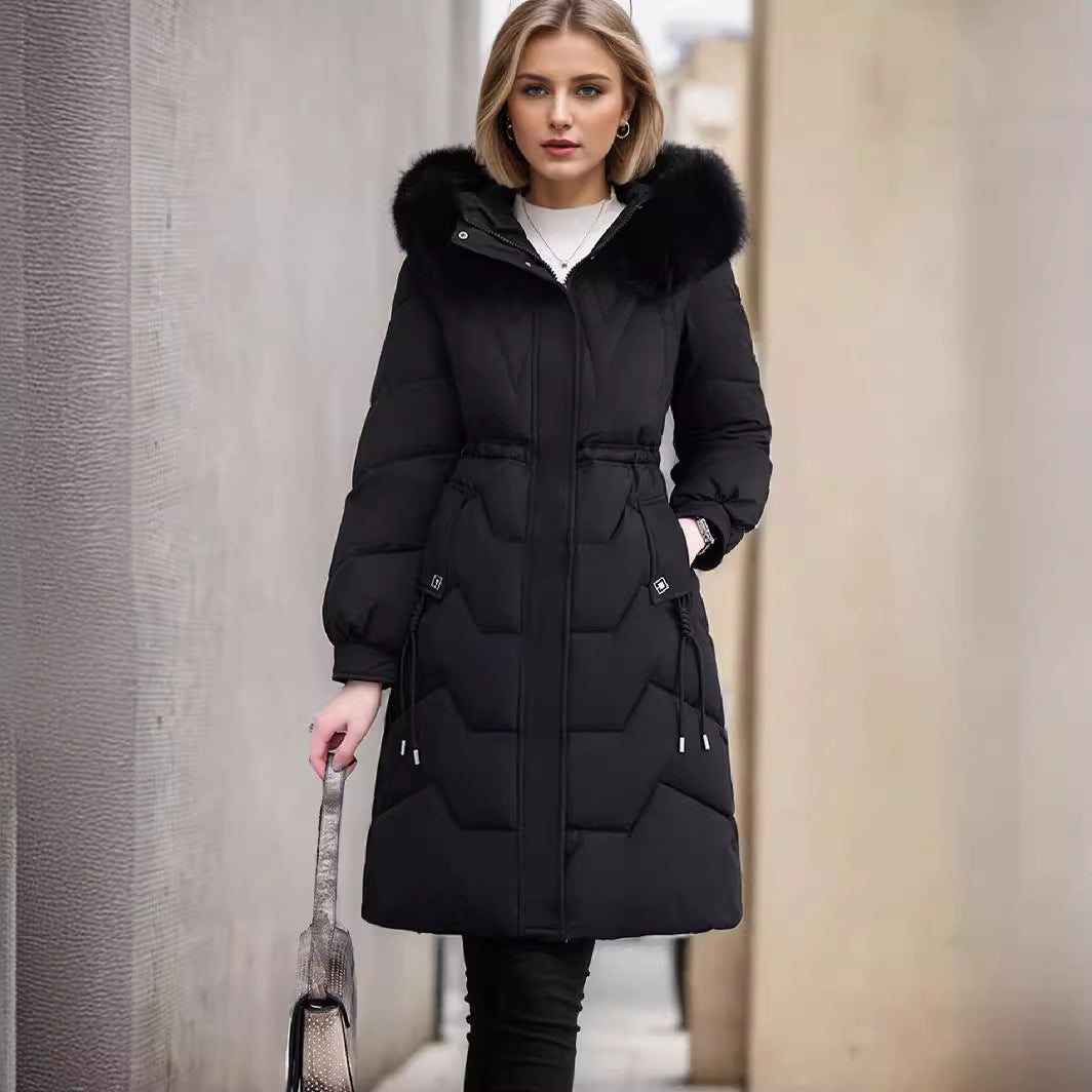 Ladies Elegant and Insulated Winter Coat with Detachable Faux Fur Collar Mune