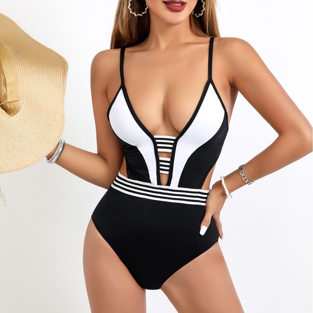 Women's Sporty One-Piece Swimsuit with Deep V-Neck and Side Cut-Outs Mune Fashion
