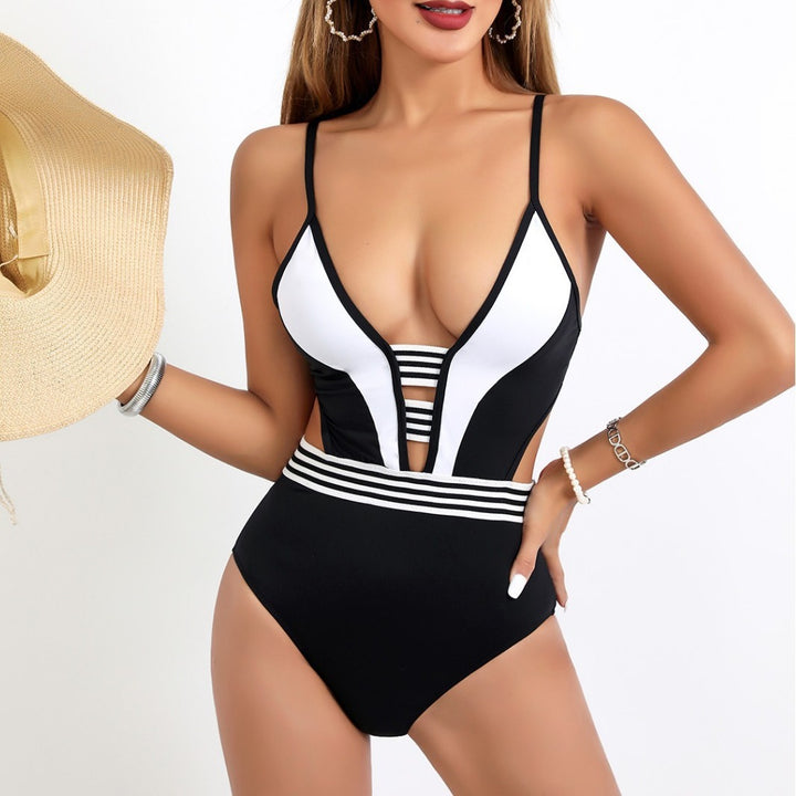 Women's Sporty One-Piece Swimsuit with Deep V-Neck and Side Cut-Outs Mune Fashion