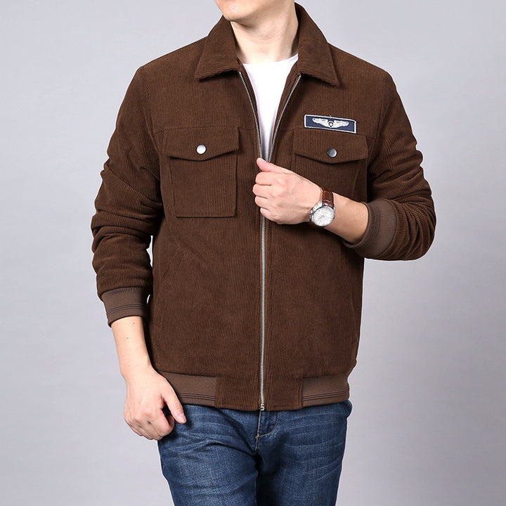 Men's cord jacket in trucker-bomber mix with chest flap pockets Mune Fashion